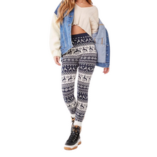 Load image into Gallery viewer, Navy &amp; Ivory Fair Isle Leggings

